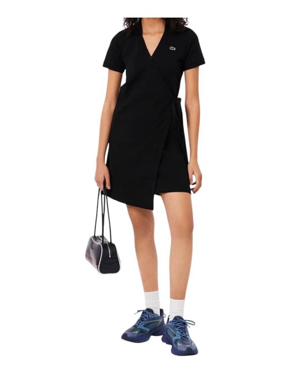 NWT Lacoste Polo Wrap Mini Dress Slim Fit Black Small US 4 EU 36 MSRP $165